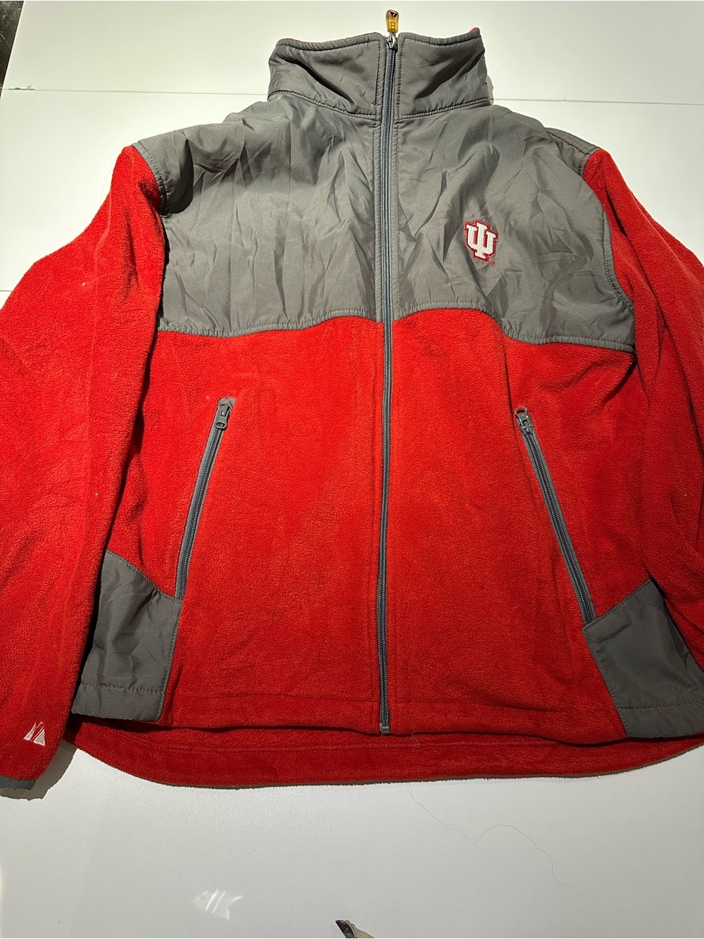 Majestic Men’s Crewneck Fleece Jacket in Red and Gray